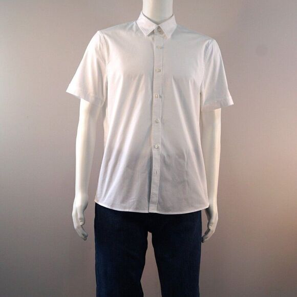 Michael Kors Trim Stretch Mens Shirt Size Large White Short Sleeve Button Front - Picture 6 of 13